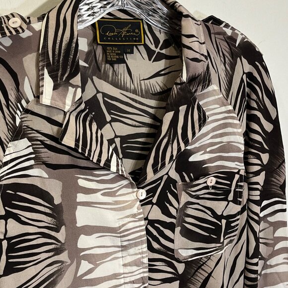 Abstract Silk Button Blouse Top Womens Medium Animal Print Tropical Safari Artsy - Picture 4 of 8